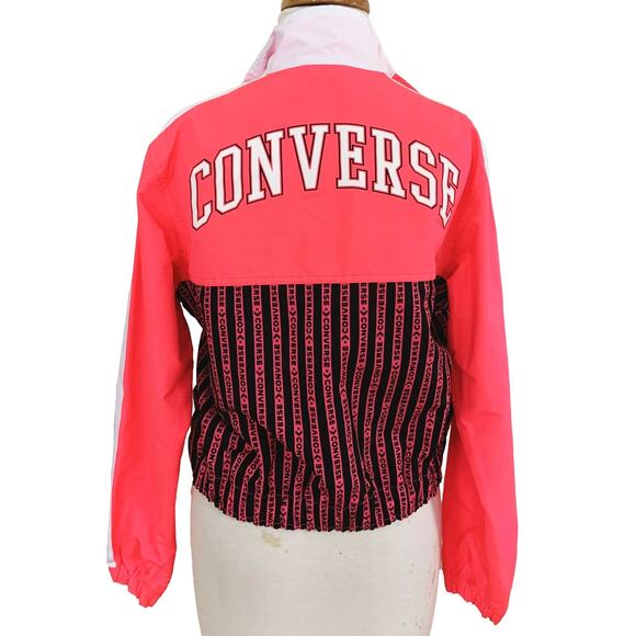 Converse Track Jacket Neon Pink Black Spellout High Neck Zip Up Snap Button Sz S - Picture 4 of 5
